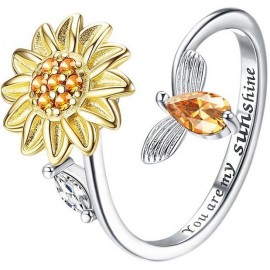  	2022 Creative Anxiety Ring Adjustable Sunflowers Daisy Zircon Fidget Ring Spinner Jewelry for Women Teens Valentine's Day Gifts