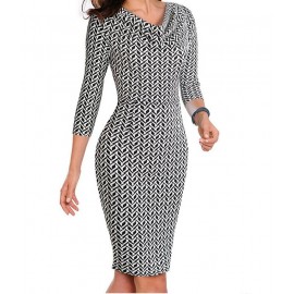 Nice-forever Women Vintage Wear to Work Elegant vestidos Business Party Bodycon Sheath Office Ruffle Female Dress 