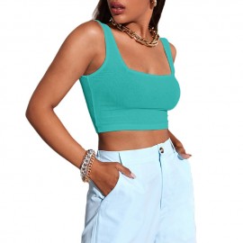 CHERIE New Summer Women Sexy Sleeveless Tops Fashion Short Square Collar Tank Top Woman Clothes